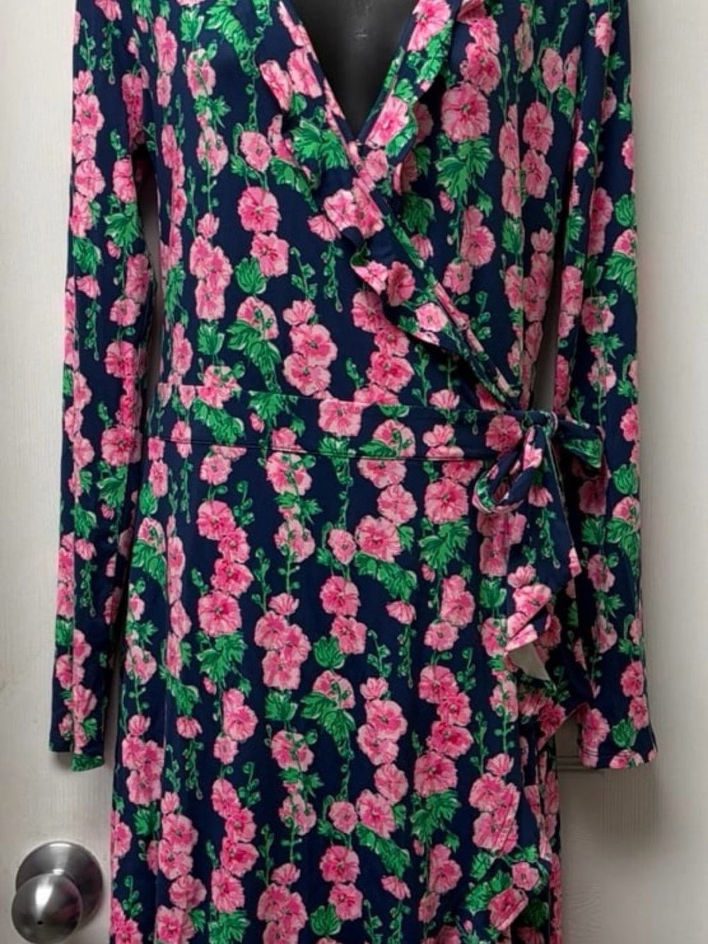 Lilly Pulitzer Navy Floral Wrap Jumpsuit with Pink & Green Print